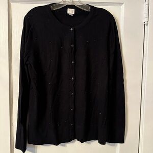 A New Day Elegant Festive Sparkly Beaded Black Button-Up Cardigan Plus XXL